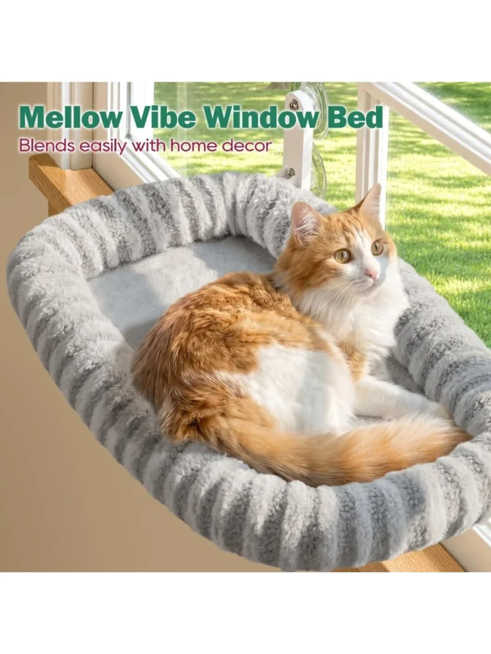 Cozy Foldable Cat Window Perch with Strong Suction Cups - Gray, Large Size